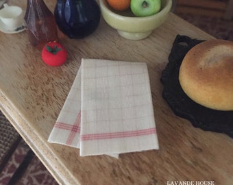 Homespun Red Tea Towel for Dollhouse, 1:12 scale Miniature