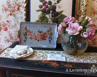 Vintage Bluebirds Tray for Dollhouse