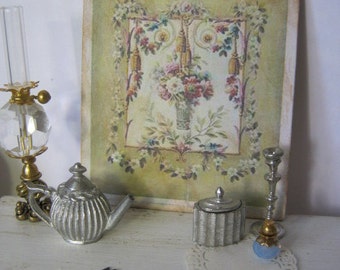 Pistachio Green Aubusson Print for Dollhouse 1:12th scale Miniature