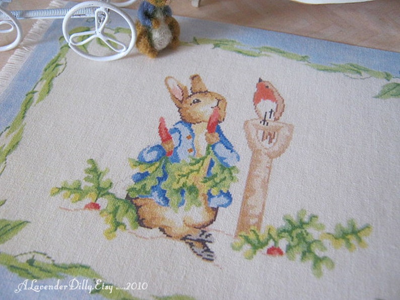 M Peter Rabbit for Dollhouse Fringed Rug 1:12th scale Miniature image 1