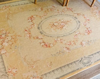 L Vivid Versailles Aubusson Dollhouse Miniature Rug Fringed
