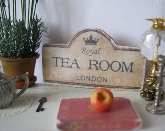 Antiqued Tea Room Sign/ Print for Dollhouse