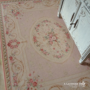 L Pink Victorian Dollhouse Rug Miniature - NO FRINGE