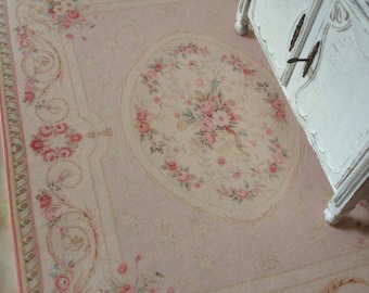 L Pink Victorian Dollhouse Rug Miniature - NO FRINGE