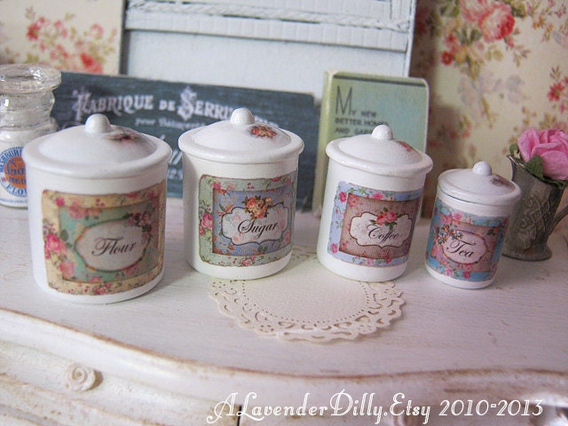 Vintage Label Dollhouse Kitchen Canisters 1/12 Scale | Etsy