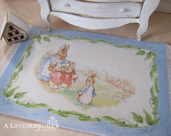 M Peter Rabbit and Family Fringed Dollhouse Rug 1:12th scale Miniature