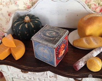 Shabby Distressed Large French Biscuit Tin for Dollhouse Miniature