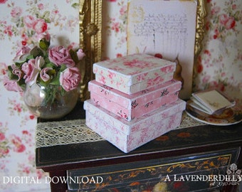PDF Pink Roses Box Set for Dollhouse Miniature 1/12 Scale DIGITAL DOWNLOAD
