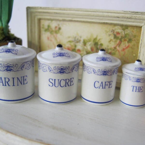 French/Italian Blue Kitchen Dollhouse Canisters 1/12 scale