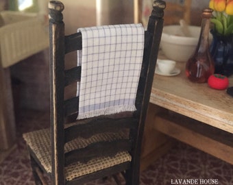 Homespun Blue Fringed Tea Towel for Dollhouse, 1:12 scale Miniature
