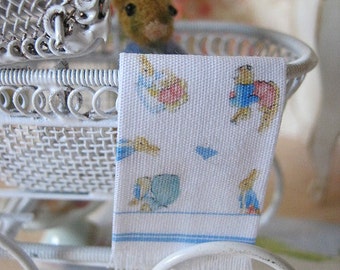 Peter Rabbit Fringed Nursery Towel for Dollhouse, 1:12 scale