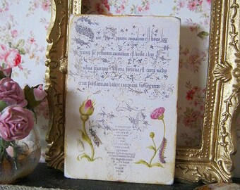 16th Century Calligraphy & Floral Print for Dollhouse Miniature