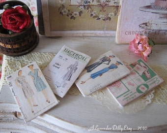 Sewing Patterns, Vintage Dresses and Embroidery Transfer for Dollhouse Miniature