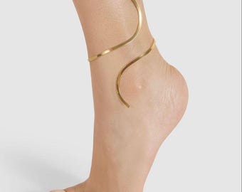 Minimal Brass Anklet | Handmade Open Wrap Ankle Bracelet | Modern Boho Foot Jewelry Gift