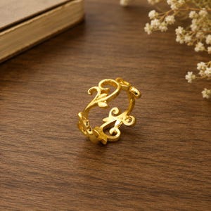 Gold Filigree Ring, Vintage Scrollwork Ring, Ornate Gold Band Ring, Boho Jewelry, Statement Ring for Women, Antique Style Gift