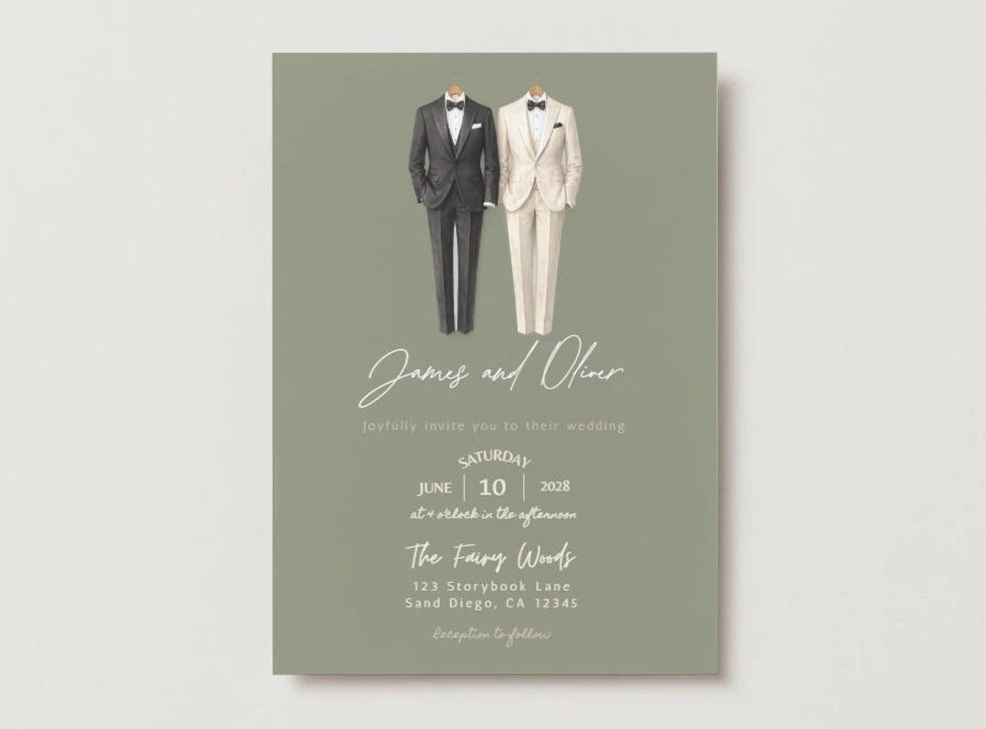 Editable Wedding Invitation Template, LGBTQ, Two Grooms Invite ...