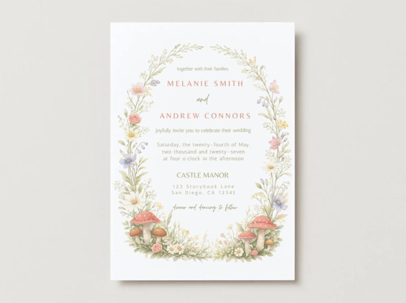 Editable Wedding Invitation Template, Cottage Core Floral Mushie Invite ...