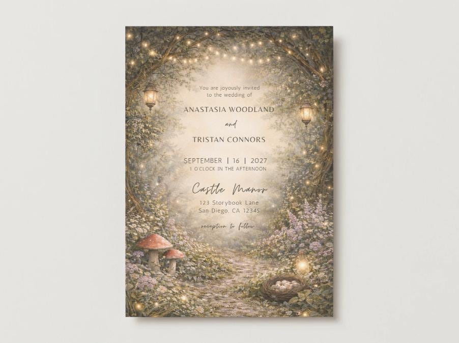 Editable Fairy Woodland Wedding Invitation Template