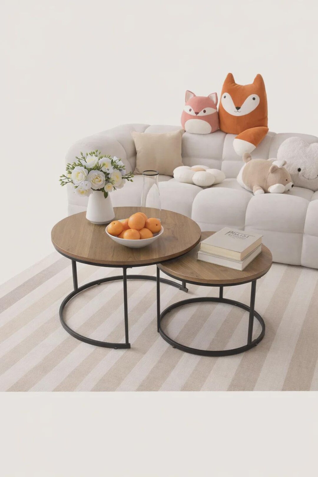 Nesting Coffee Table Set of 2 Modern Round Coffee Tables With Metal ...