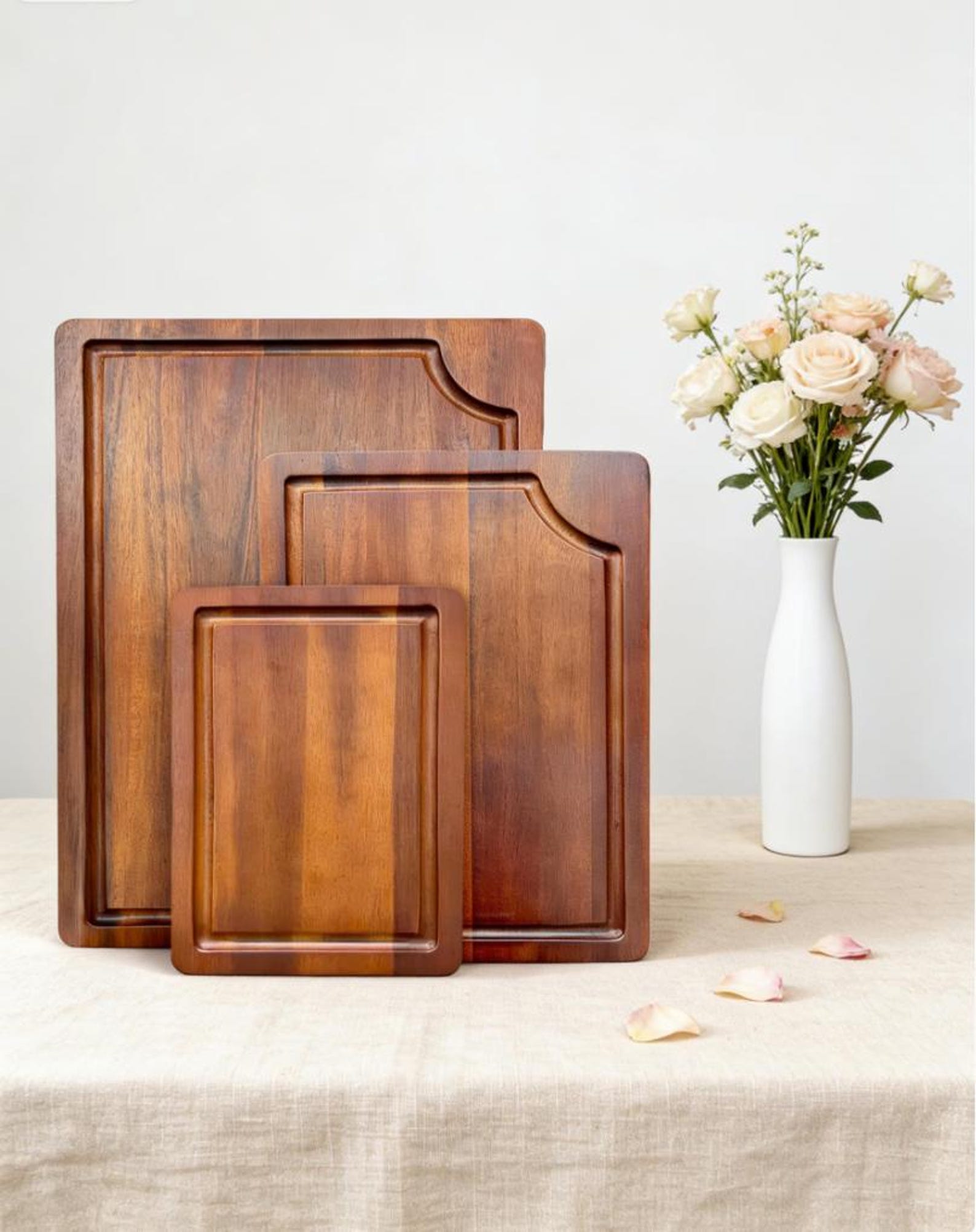 Set of 3 Acacia Wood Cutting Boards with Juice Groove - Brown