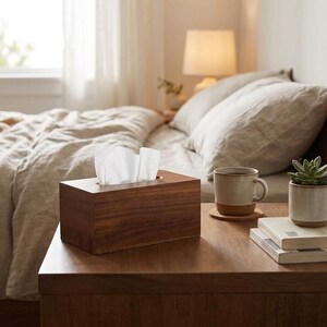 Acacia Wood Tissue Box Cover, Rectangular Holder with Magnetic Bottom for Home or Office