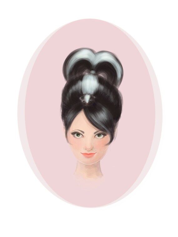 Vintage Pinup Girl Art Print Poster Cute Skunk Etsy