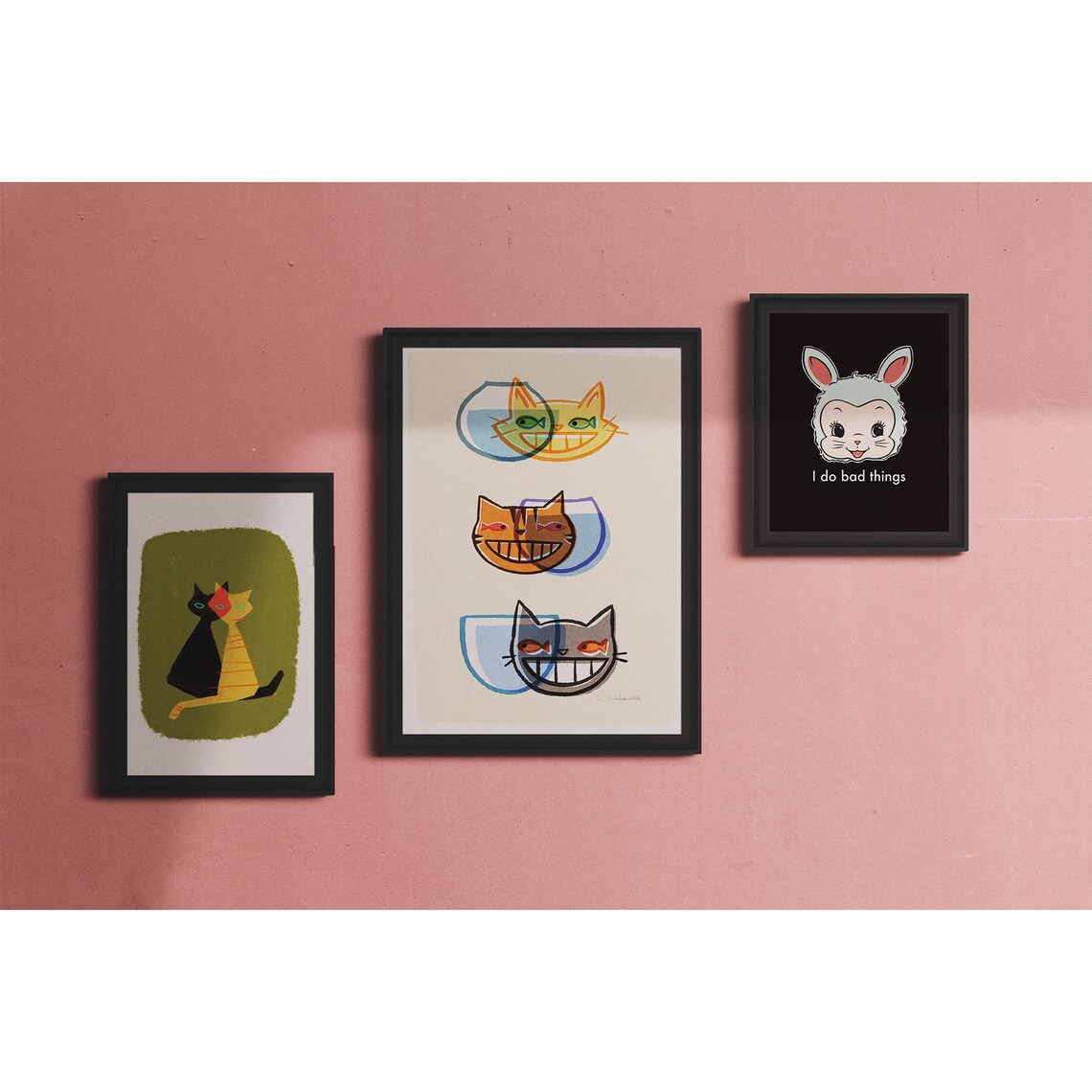 3 Happy MCM Cats Individual Art Print Poster. Mid Century Etsy