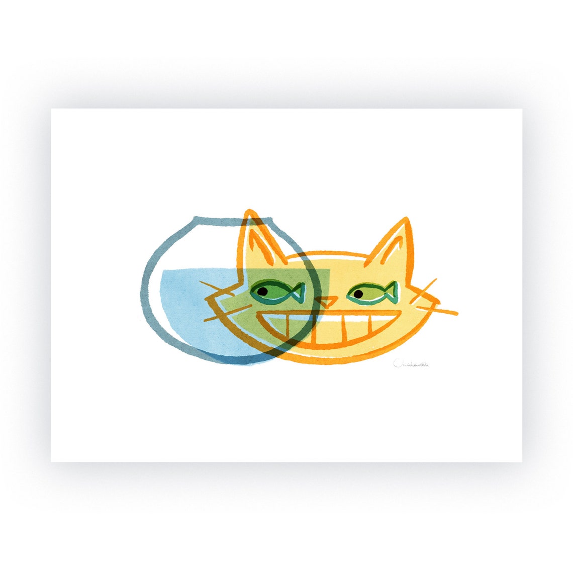 3 Happy MCM Cats Individual Art Print Poster. Mid Century Etsy