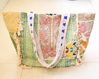 Embroidered Cotton Tote Bag | Ethnic Boho Floral Shopping Bag