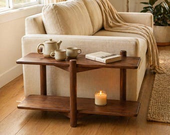 Solid Wood 2 Tier Shelf, Minimalist Entryway Table, Wooden Display Rack, Living Room Organizer, Small Space Storage DL1010BZ