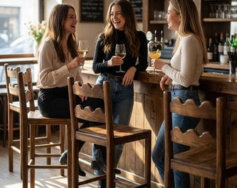 Solid Wood Bar Stool, Counter Height Stool, Scandinavian Rustic Farmhouse Kitchen Island Chair, atural Wood Seating  DL1011BZ