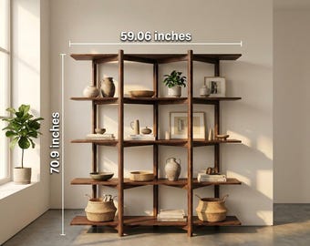 Solid Japanese-Style Wood Shelves, Modern Natural Wood Bookcase, Open Storage Unit, Minimalist Home Organization Shelf  B1010BZ