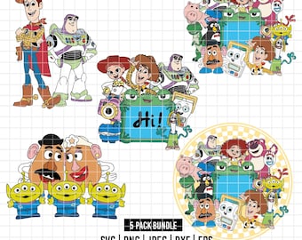 6220 - Toy Story 5 Characters bundle Svg, Eps, Png, Dxf, Jpeg (5 designs) Woody with Poncho svg