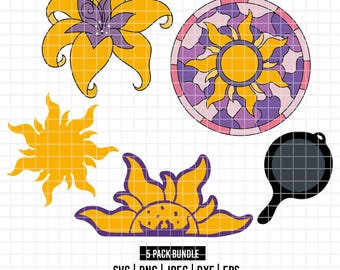 6151 - Verschlungene Symbole paket dtf vollfarbig svg, eps, png, dxf, jpeg (Sonne - Sundrop Flower - Logo - Logo mit Zeichen - Bratpfanne)