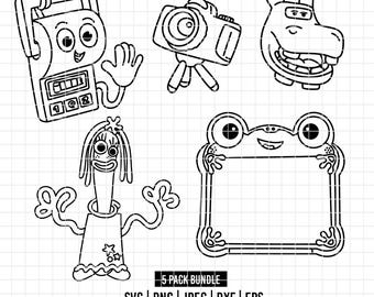 6213 - Toy Story 5 Charaktere Bundle Line Art SVG, Eps, Png, Dxf, Jpeg (Smarty Pants - Snappy - Pip - Kniffey - Lilypad)