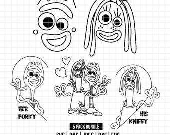 6202 - Forky & Sharpener Bundle dtf vollfarbiges SVG, Png, Dxf, Jpeg (Her Forky - (2) Silhouetten - zusammen - His Messery)