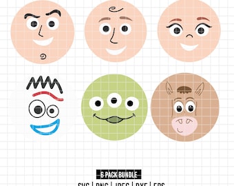 6557 - Toy Story Charaktere Gesicht im Kreis Bundle Cartoon-Modus svg, eps, Png, dxf, jpeg (Woody - Jessie - Buzz - Forky - Bullseye - Alien)