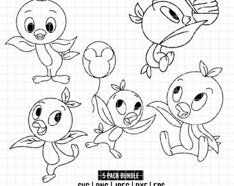 5755 - Orange Bird Pack Bundle Linie Kunst, SVG, Png, Dxf, Jpeg (posierend - Essen - Tanzen - Ballons - Sitzen)