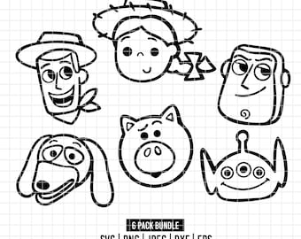 6152 - Toy Story Characters Bold Outline / Thick Outline pack bundle Svg, Eps, Png, Dxf, Jpeg(Woody - Jessie - Buzz - Slinky - Hamm - Alien)