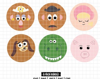 6556 - Toy Story Charaktere im Kreis bündeln Cartoon-Modus SVG, Png, Dxf, Jpeg (Mr. & Mrs. Potato - BoPeep - Slinky - Rex - Ham)