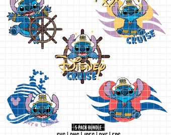5452 - Stitch in Disneyy Cruise Squad Logos Pack Bundle dtf coloriert SVG, Eps, Png, Dxf, Jpeg