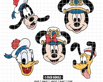 5176 - Disneyy Cruise Pack Bundle dtf vollfarbig SVG, Eps, Png, Dxf, Jpeg (Mickey - Minnie - Pluto - Goofy - Donald)