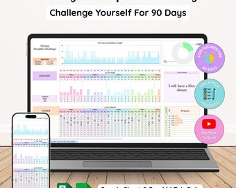90 Day Discipline Challenge Planner | Daily Habit Tracker & Productivity Journal | Self Improvement Digital Planner PDF
