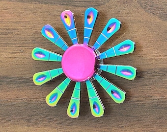 Iridescent Peacock Plume Fidget Spinner Toy