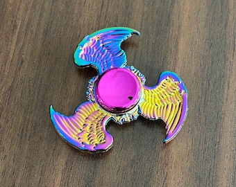 Iridescent Angel Wing Fidget Spinner - Rainbow Metal Feathered EDC Gear - Unique Mythical Desk Toy