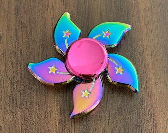 Rainbow Celestial Flower Fidget Spinner, Metal Star Petal Kinetic Toy, Iridescent Garden Magic Gadget