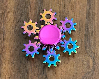 Iridescent Steampunk Gear Fidget Spinner Gadget - Spin and Enjoy Quiet Motion and Colorful Visuals