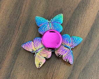 Iridescent Butterfly Fidget Spinner: Rainbow Metallic Pocket Accessory Toy