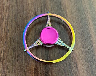 Rainbow Eiffel Tower Fidget Spinner Paris Inspired Metallic Kinetic Handheld Gadget Chic Travel Gift