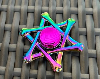 Rainbow Bone Star Fidget Spinner Iridescent Skeleton Kinetic Desk Toy Gift Gadget